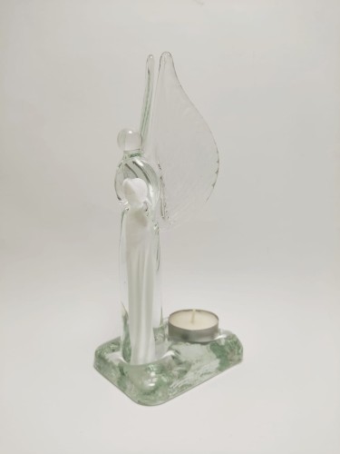 Anioł świecznik rzeźba ze szkła artystycznego 20cm biały