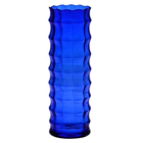 Wazon prosty tuba z ryflowaniem 35 cm kobaltowy KROSNO